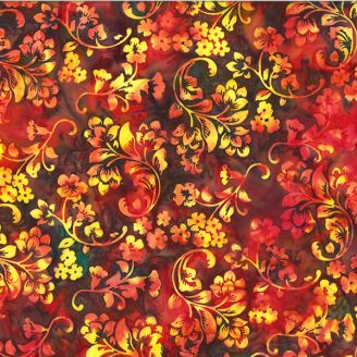 Tissu batik fleur arabesque rouge flamme