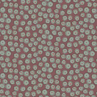 Tissu patchwork oeillets bleu gris fond rouge amarante - Market Garden d'Anni Downs