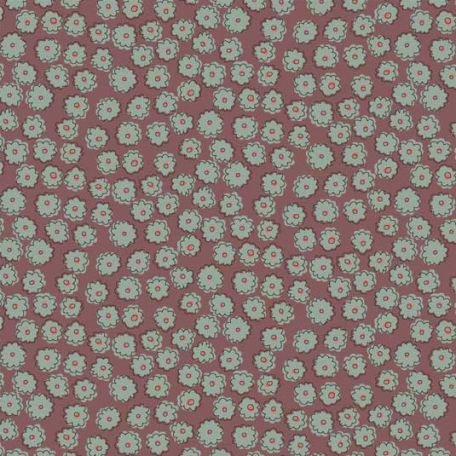 Tissu patchwork oeillets bleu gris fond rouge amaranthe - Market Garden d'Anni Downs