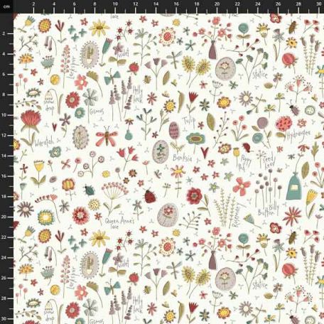 Tissu patchwork fleurs sauvages fond blanc - Market Garden d'Anni Downs