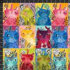 Tissu patchwork chats multicolores en vignettes - Here Kitty de Cori Dantini