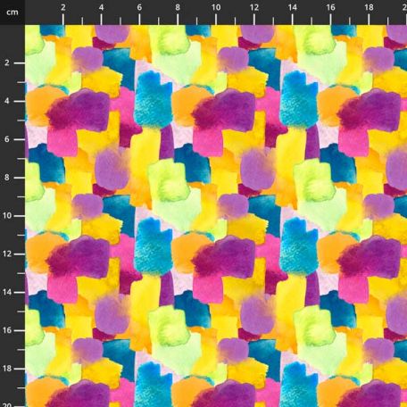 Tissu patchwork touches de couleurs jaunes et violets - Here Kitty de Cori Dantini