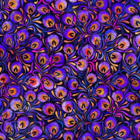 Tissu patchwork plumes de paon violet - Eclectica