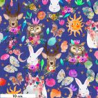 Tissu patchwork animaux de la forêt fond bleu - Magic Friends de Mia Charro