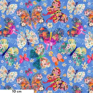 Tissu patchwork papillons fond bleu - Magic Friends de Mia Charro