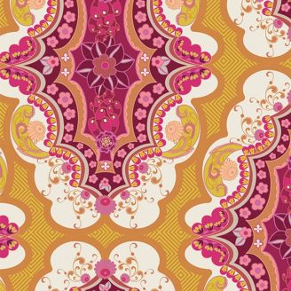 Tissu patchwork médaillon Brit Boutique jaune fuchsia - La vie en Rose