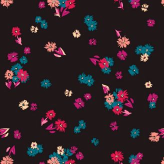 Tissu patchwork fleurs colorées fond noir