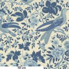 Tissu patchwork oiseaux et fleurs Vallière bleu écru - Bleu de France de French General