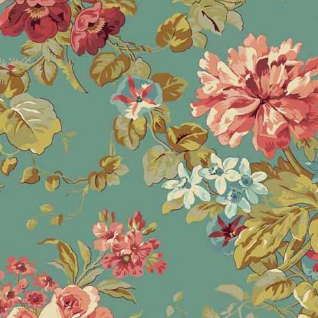 Tissu patchwork rose du jardin turquoise - Primrose d'Edyta Sitar