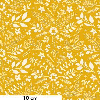 Tissu patchwork fleurettes blanches fond jaune moutarde - Curio