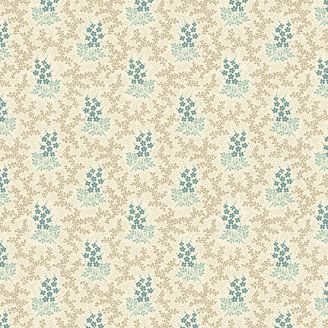 Tissu patchwork buisson fleuri bleu et marron fond écru - Seabreeze d'Edyta Sitar