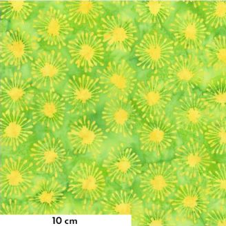 Tissu batik cellules jaunes fond vert printemps