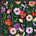 Tissu patchwork fleurs et colibris fond vert foncé - Sunday