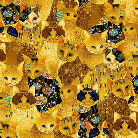 Tissu patchwork multitude de chats façon Klimt - Cleo