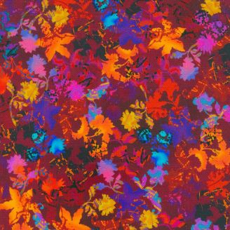 Tissu patchwork silhouettes de feuilles fond prune - Leaflet