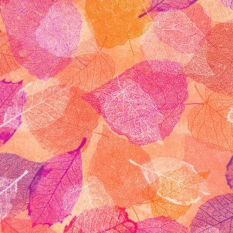 Tissu patchwork nervures de feuilles rose pêche - Leaflet