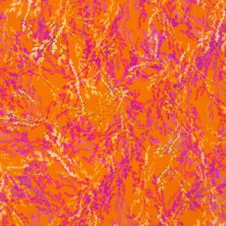 Tissu patchwork feuillages magenta fond orange - Leaflet