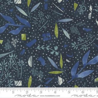 Tissu patchwork bleu avec feuille et forme géométrique - Collage de Janet Clare