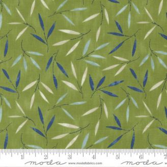 Tissu patchwork vert feuilles bleues et crème - Collage de Janet Clare