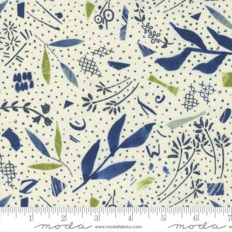 Tissu patchwork crème motifs feuilles et formes géométiques - Collage de Janet Clare