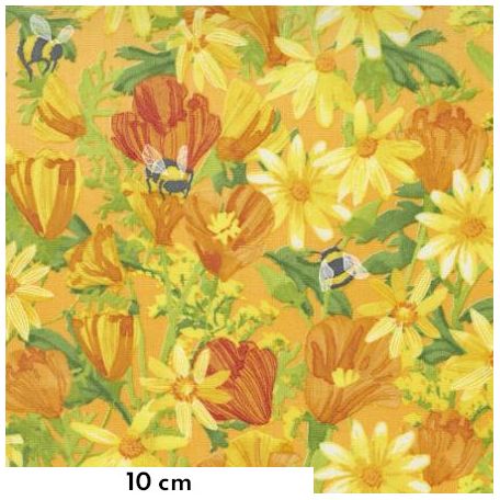 Tissu patchwork fleurs et abeilles en dégradé de couleurs - Wild Blossoms