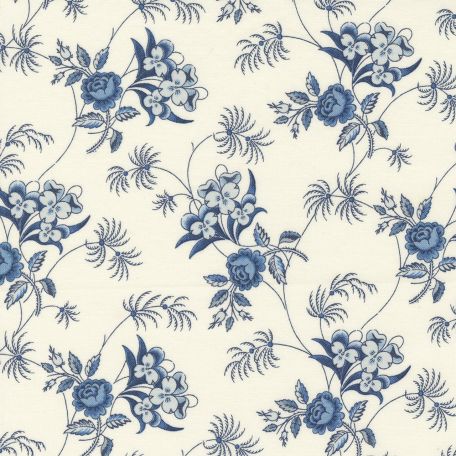 Tissu patchwork écrue avec fleurs bleues - Besty Chutchian