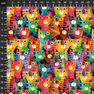 Tissu patchwork - tête de chat multicolore - Catsville