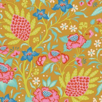 Tissu patchwork Moutarde avec fleurs roses - Bloomsville de Tilda