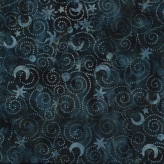 Tissu batik bleu avec lune et étoile