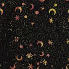 Tissu batik Noir avec lune et étoiles