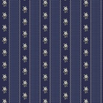 Tissu patchwork bleu à rayures avec petites fleurs