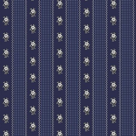 Tissu patchwork Bleu avec petites fleurs et bandes bleues