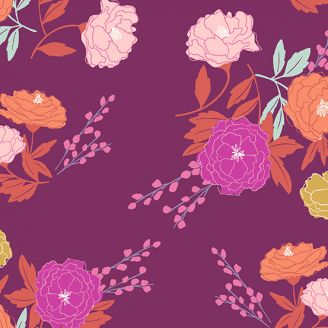 Tissu patwork Violet avec fleurs - Wandering