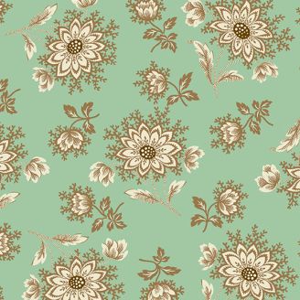 Tissu patchwork turquoise fleur blanche et marron - Sienna de Max et Louise