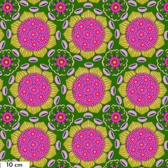 Tissu patchwork vert grandes fleurs en corolles Surprise - Brave de Anna Maria Horner