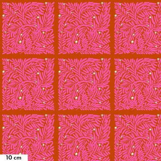 Tissu patchwork rouge brique carrés de feuillage rose Pruned - Brave de Anna Maria Horner
