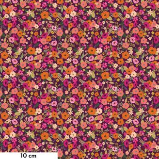 Tissu patchwork violet aubergine brassée de fleurs - Autumn Friends de Mia Charro