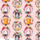 Tissu patchwork rose chatons dans couronne de fleurs- Floral Pets de Mia Charro