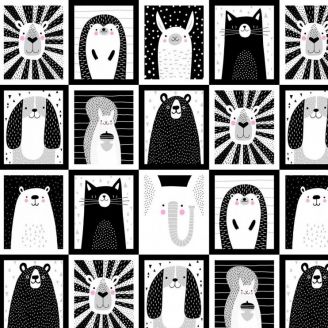 Tissu patchwork vignettes d'animaux noir et blanc - Black & White