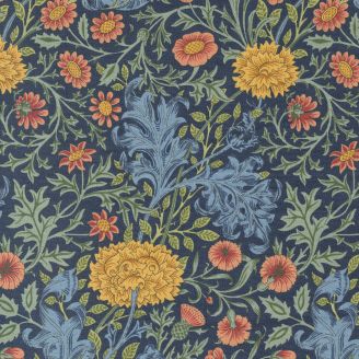Tissu patchwork William Morris fleurs colorées fond bleu foncé Kelmscott - Morris Meadow