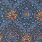 Tissu patchwork William Morris médaillon tulipes oranges fond bleu guède - Morris Meadow