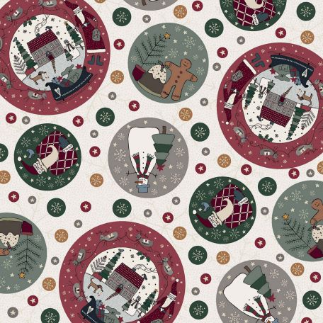 Tissu patchwork gris blanc boules de Noël - Hollyberry Christmas de Lynette Anderson