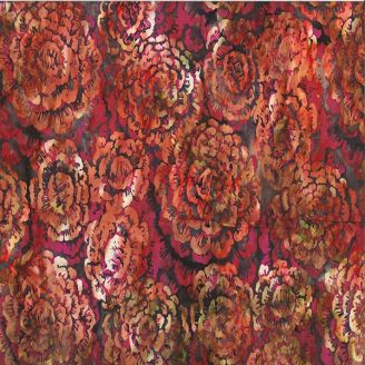 Tissu Batik Rose rouge avec grande fleur