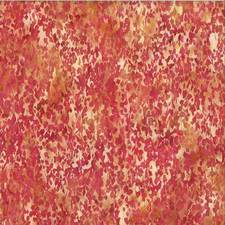 Tissu Batik ocre à feuillage rouge