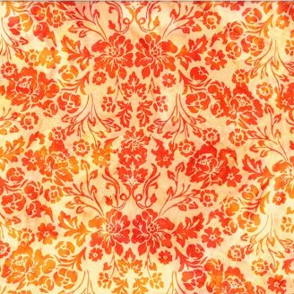 Tissu Batik orange avec fleurs
