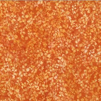 Tissu Batik orange cuivré avec feuillage