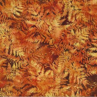Tissu Batik orange brûlée avec fougères