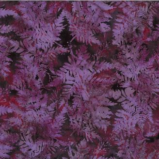 Tissu Batik violet prune avec fougères