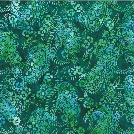 Tissu Batik vert pin motif cachemire