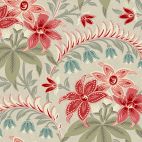 Tissu patchwork Gris clair avec fleurs roses et clochettes bleues - Tradewinds de Renée Nanneman